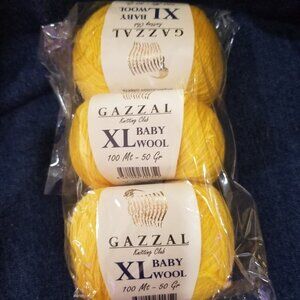 Gazzal XL Baby Wool  Fingering Yarn - 3-Pack  Yellow-812